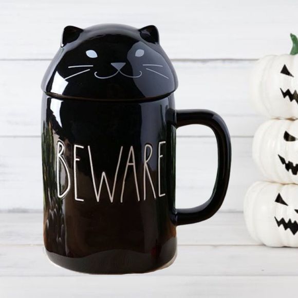 Rae Dunn Other - Rea Dunn Black Cat Mug BEWARE With Lid 16oz
